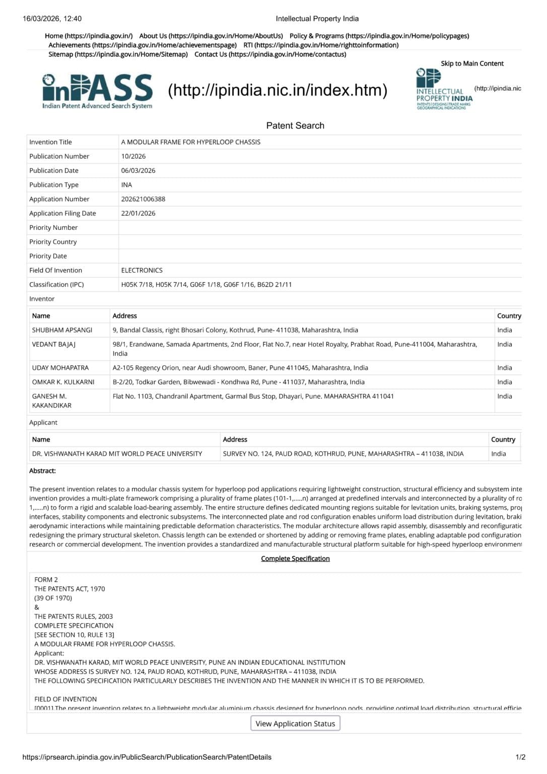 A Modular Frame for Hyperloop Chassis