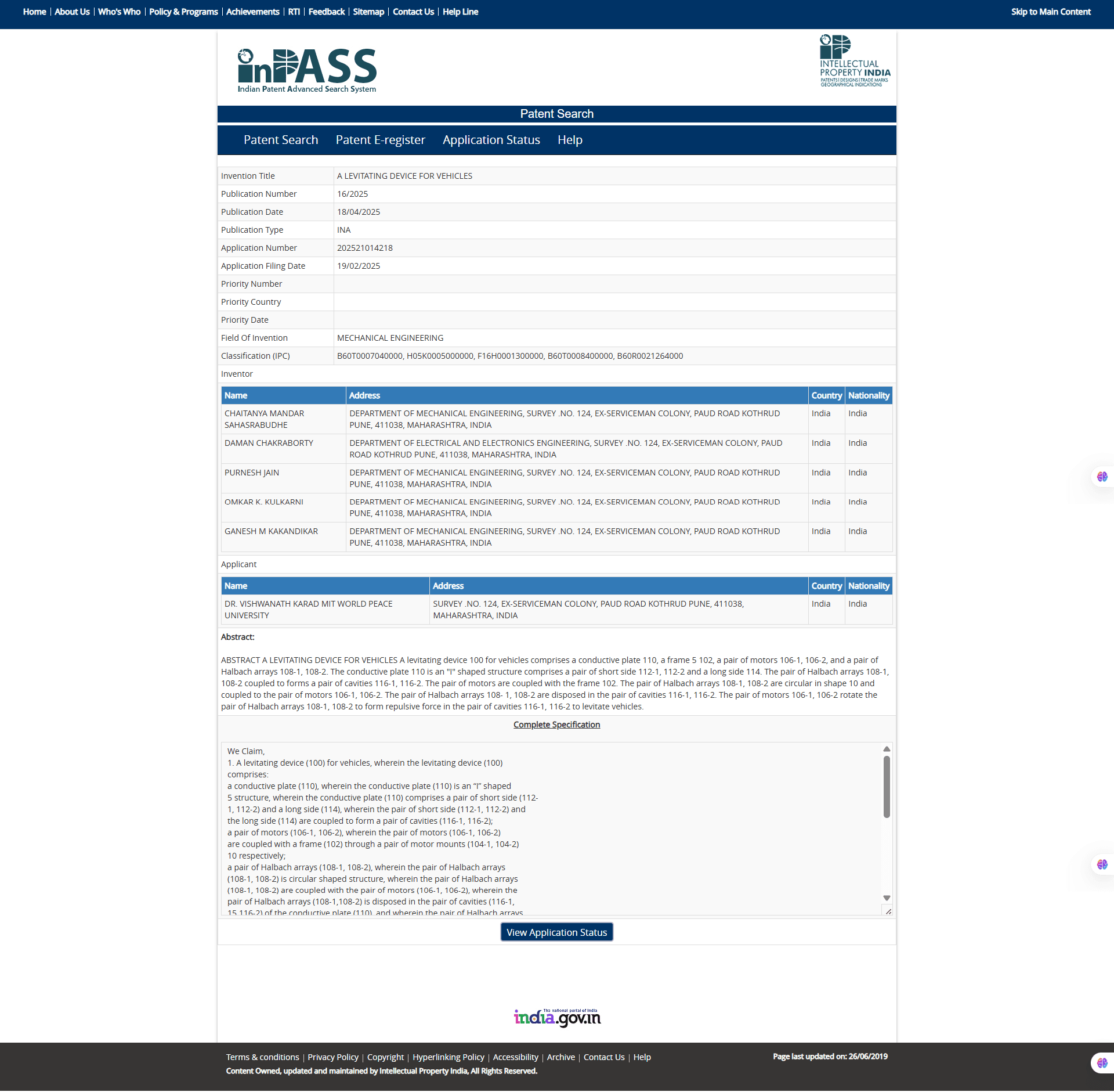 A Levitating Device for Vehicles